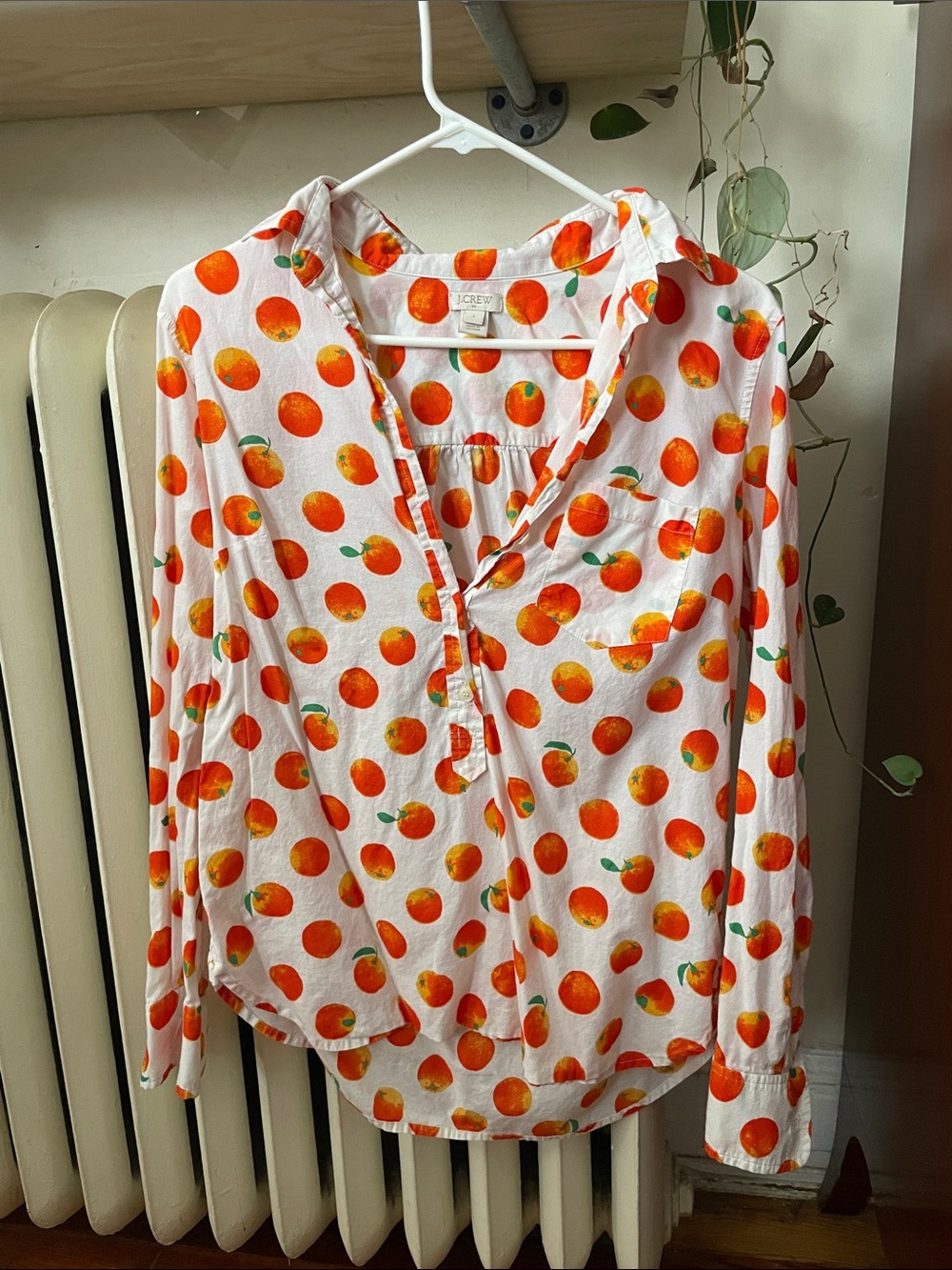 J. Crew White Button-Down Shirt with Orange Fruit Print